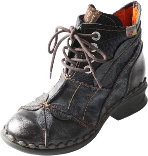 TMA EYES Women's Ankle Boots Low Heel Lace-up Side Zipper Fashion Leather Booties