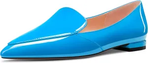 TNYNFBEB Women Chunky Block Low Heel Close Pointed Toe Loafers Shoes Slip-on Office Party Basic Classic 0.6 Inches Heels