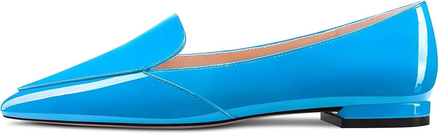 TNYNFBEB Women Chunky Block Low Heel Close Pointed Toe Loafers Shoes Slip-on Office Party Basic Classic 0.6 Inches Heels