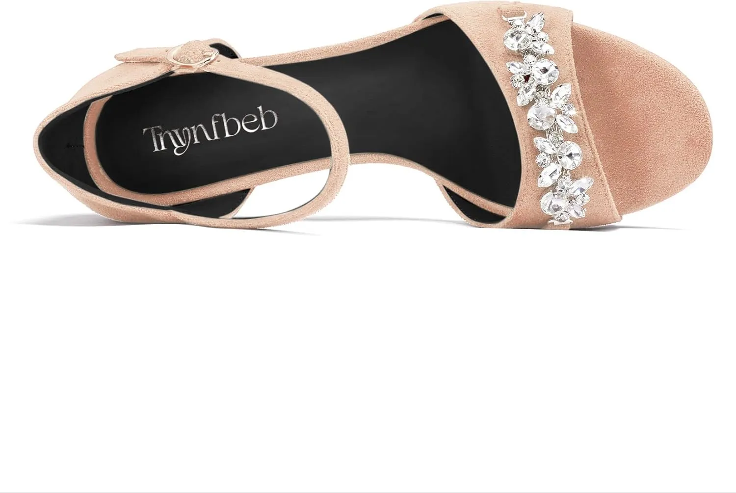 TNYNFBEB Women Chunky Block Mid Heel Peep Open Toe Sandals Ankle Strap Buckle Rhinestone Crystal Party Cute 3.3 Inches Heels
