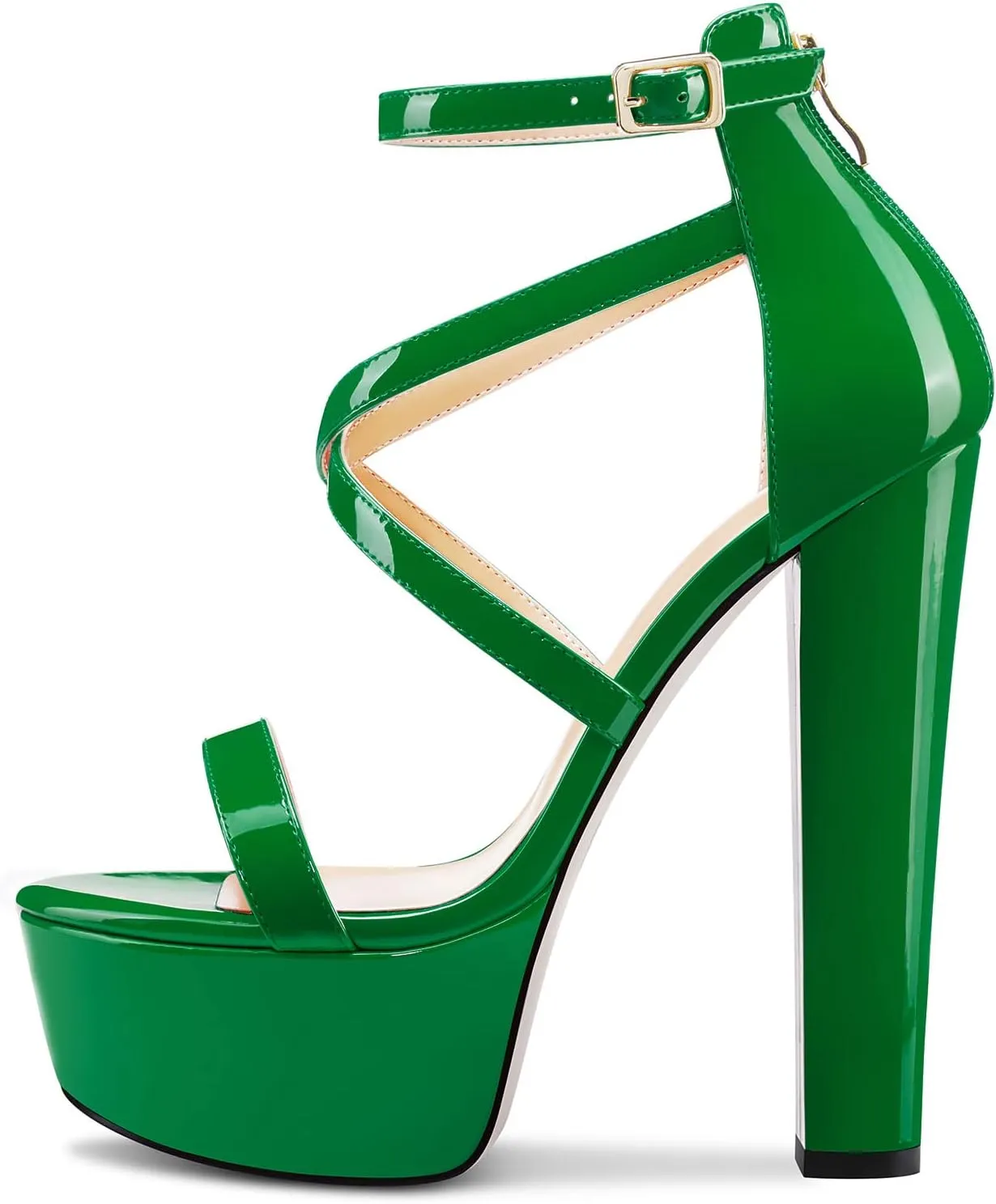 TNYNFBEB Womens Chunky Block High Platform Heel Peep Open Toe Sandals Cross-Strap Zipper Party Basic Classic 5.9 Inches Heels