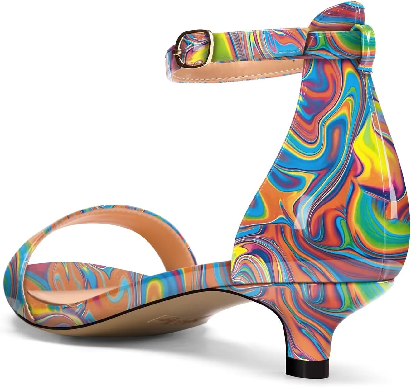 TNYNFBEB Womens Low Kitten Heel Open Toe Sandals Ankle Strap Two-Piece Buckle Prom Party Basic Classic Cute Summer 1.4 Inches Heels