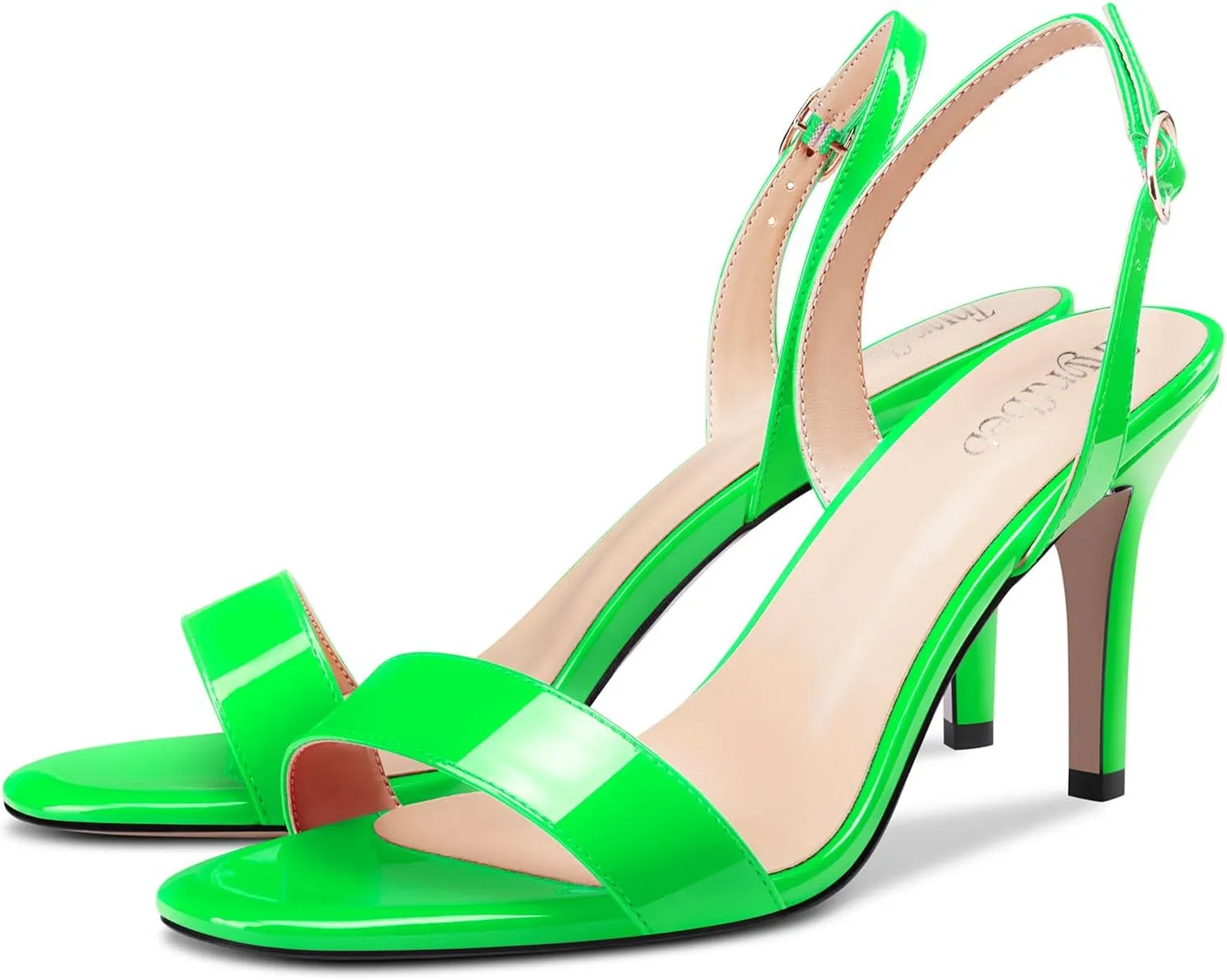 TNYNFBEB Womens Mid Heel Peep Open Toe Sandals Ankle Strap Slingback Buckle Prom Party Summer Basic Classic 3.2 Inches Heels