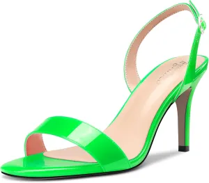 TNYNFBEB Womens Mid Heel Peep Open Toe Sandals Ankle Strap Slingback Buckle Prom Party Summer Basic Classic 3.2 Inches Heels