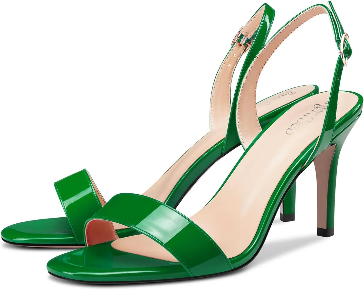 TNYNFBEB Womens Mid Heel Peep Open Toe Sandals Ankle Strap Slingback Buckle Prom Party Summer Basic Classic 3.2 Inches Heels
