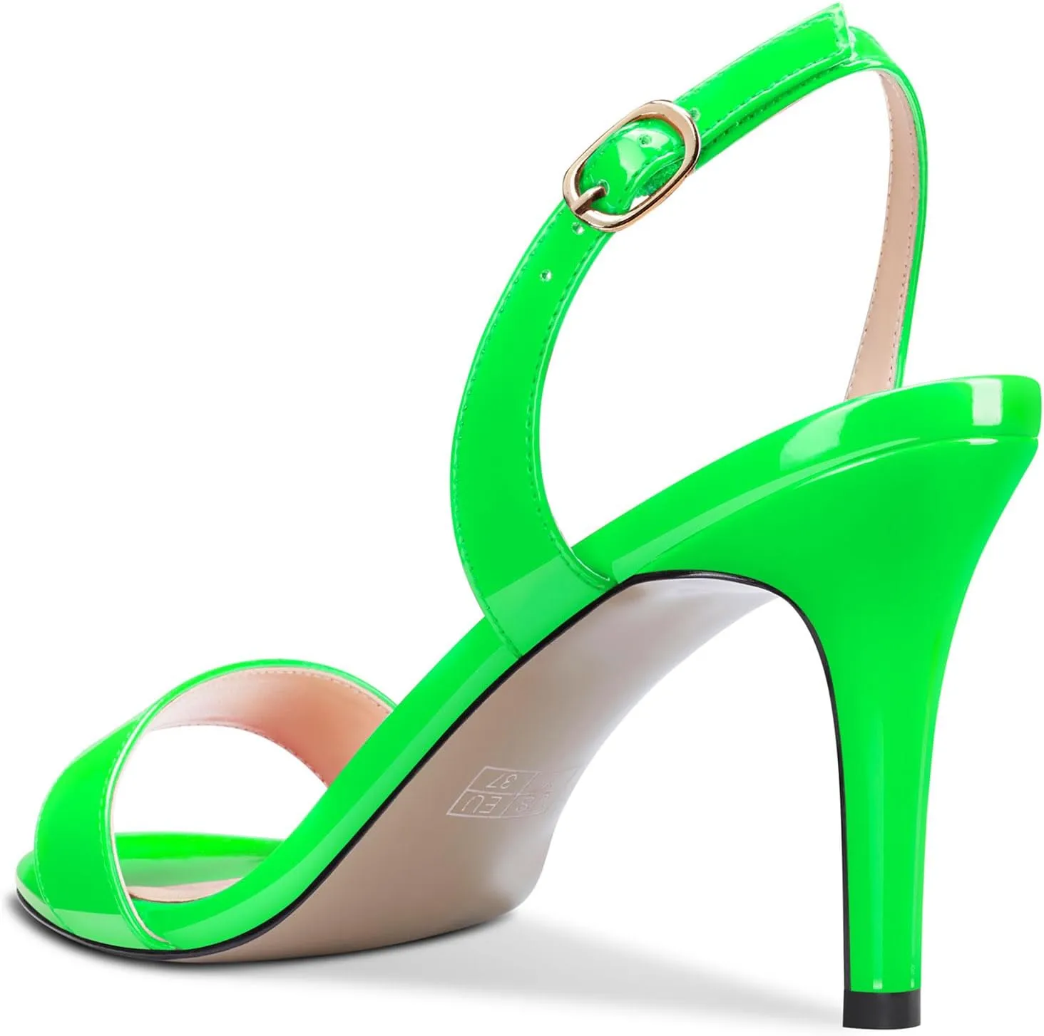 TNYNFBEB Womens Mid Heel Peep Open Toe Sandals Ankle Strap Slingback Buckle Prom Party Summer Basic Classic 3.2 Inches Heels