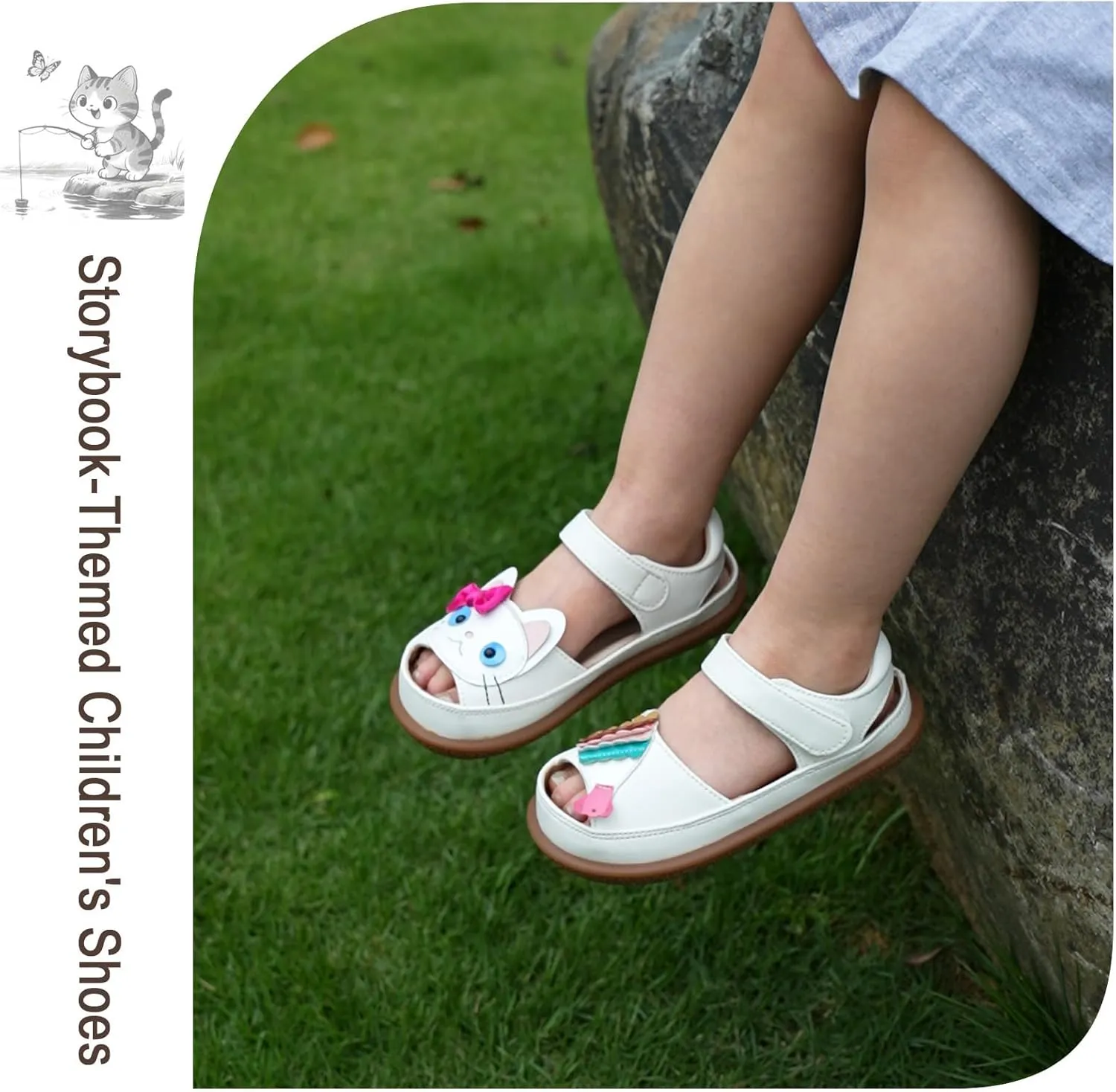 Toddler Girl Sandals with Flower, ‌Breathable Leather kids Closed Toe Sandals, Soft Rubber Non-Slip Summer Shoes for Little Girls 2-7 Years
