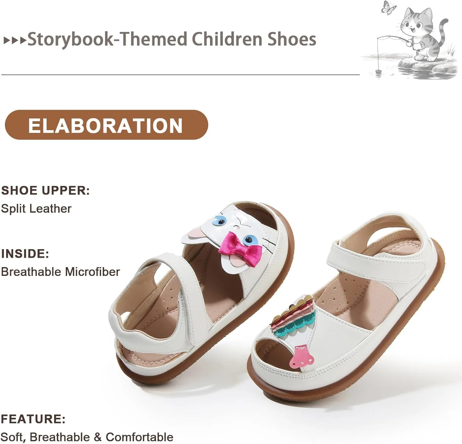 Toddler Girl Sandals with Flower, ‌Breathable Leather kids Closed Toe Sandals, Soft Rubber Non-Slip Summer Shoes for Little Girls 2-7 Years