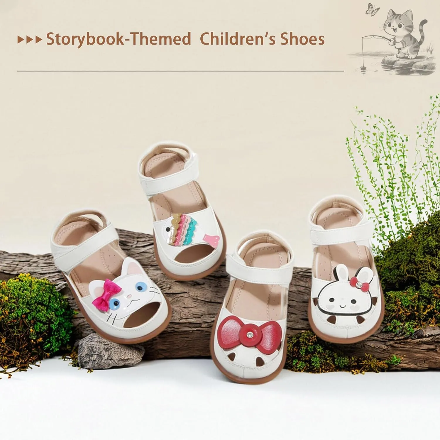 Toddler Girl Sandals with Flower, ‌Breathable Leather kids Closed Toe Sandals, Soft Rubber Non-Slip Summer Shoes for Little Girls 2-7 Years