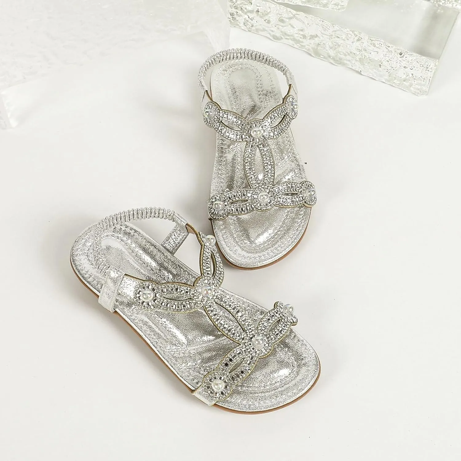 Toddler Girls Pearl Sequins Sandals Formal Dress Open Toe Fancy Wide Shoes Kids Baby Elegant Flat Non Slip Fancy Shoes