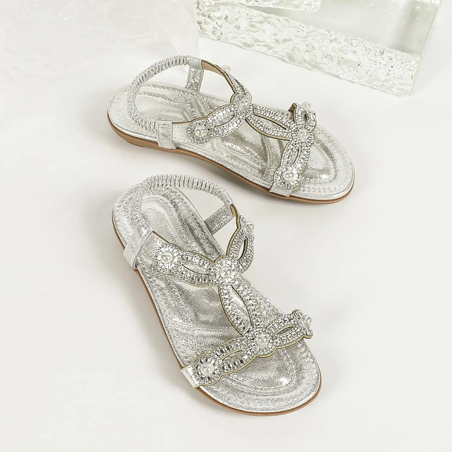 Toddler Girls Pearl Sequins Sandals Formal Dress Open Toe Fancy Wide Shoes Kids Baby Elegant Flat Non Slip Fancy Shoes