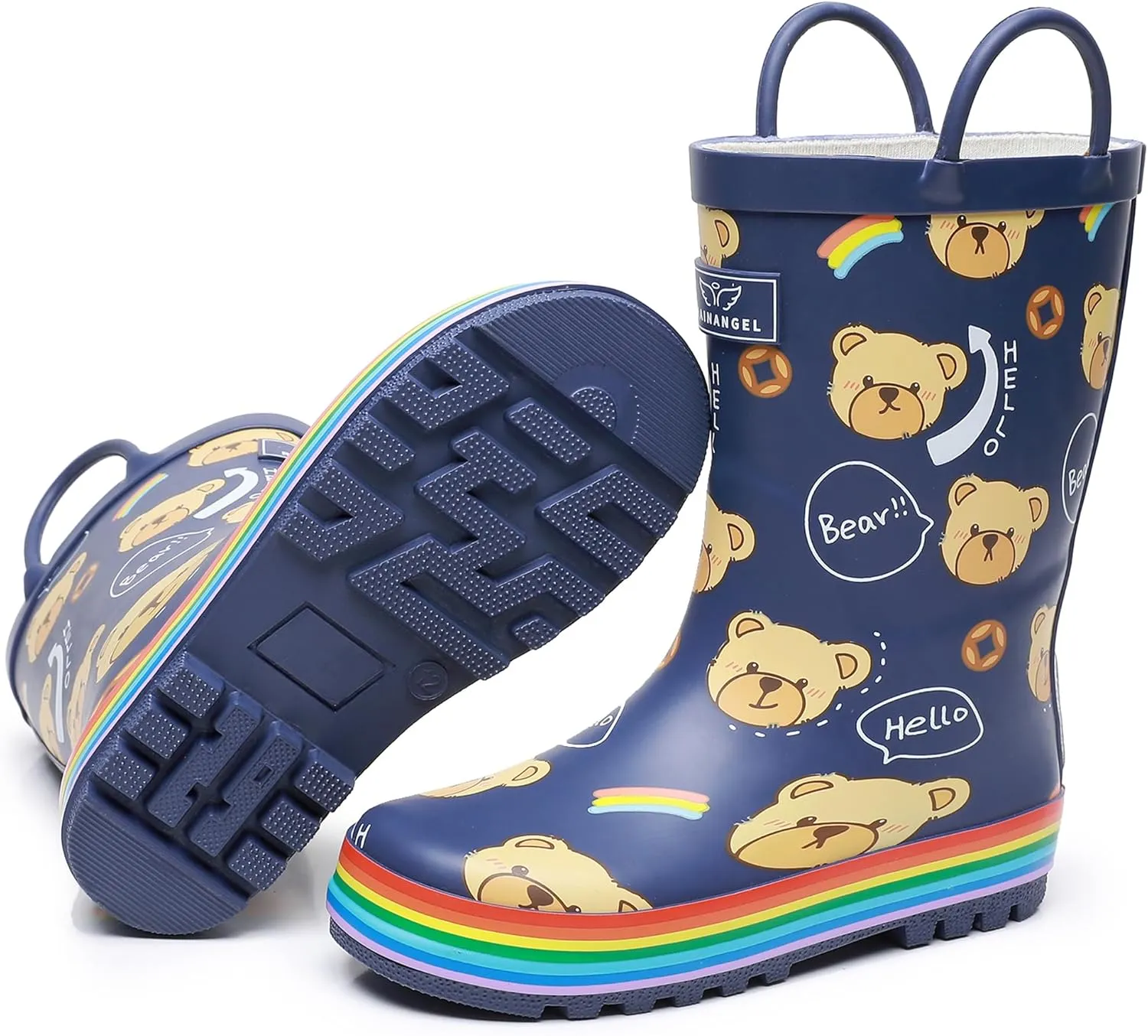 Toddler Rain Boots with Easy-On Handles, Waterproof Rubber Kids Rain Boots for Girls and Boys, in Fun Printed & Colors Unisex-Child Outdoor Rain Boots