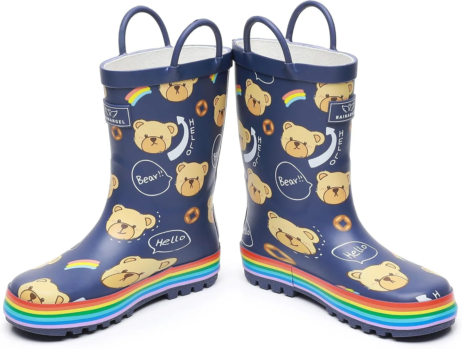 Toddler Rain Boots with Easy-On Handles, Waterproof Rubber Kids Rain Boots for Girls and Boys, in Fun Printed & Colors Unisex-Child Outdoor Rain Boots