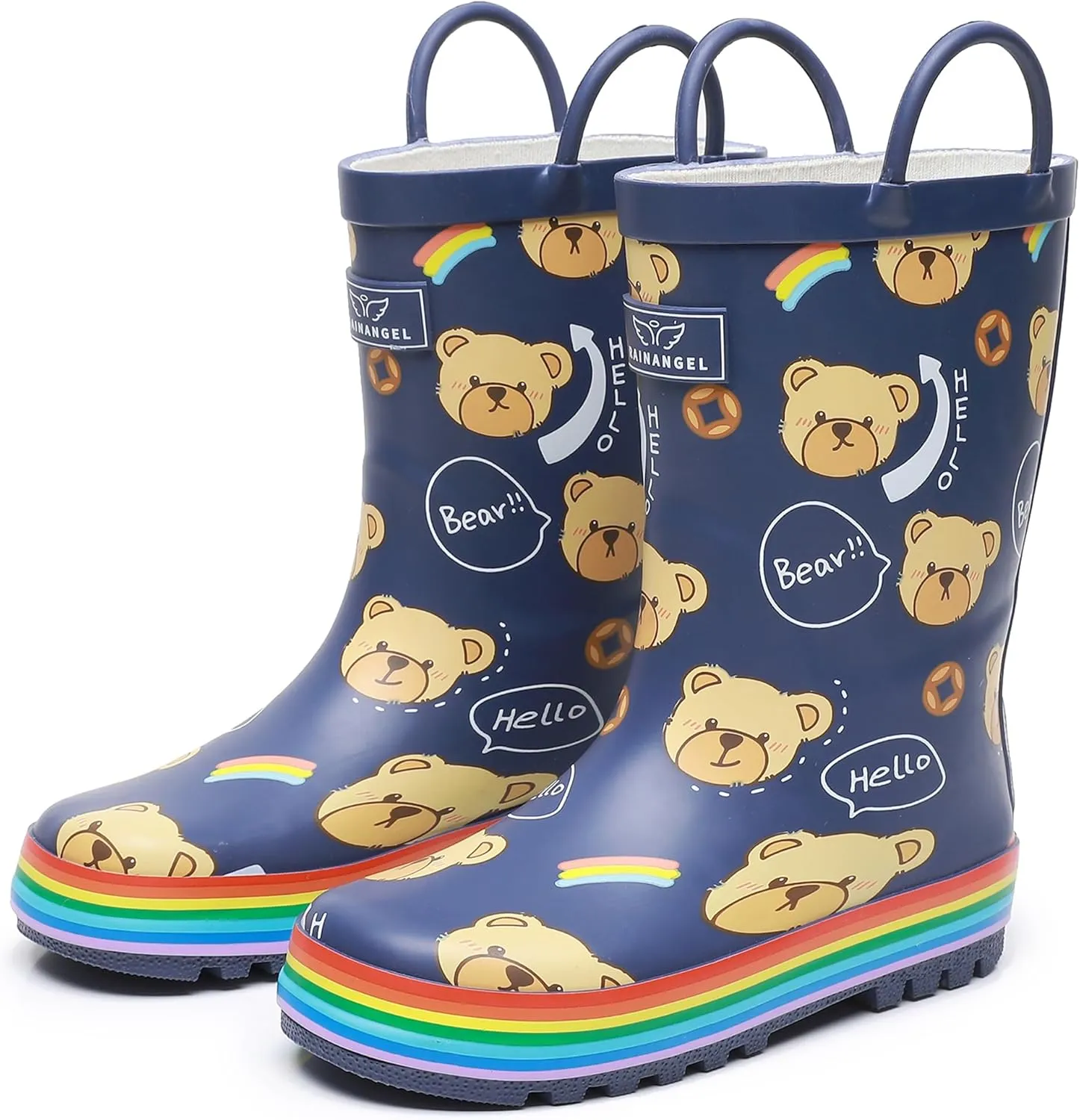 Toddler Rain Boots with Easy-On Handles, Waterproof Rubber Kids Rain Boots for Girls and Boys, in Fun Printed & Colors Unisex-Child Outdoor Rain Boots