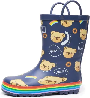 Toddler Rain Boots with Easy-On Handles, Waterproof Rubber Kids Rain Boots for Girls and Boys, in Fun Printed & Colors Unisex-Child Outdoor Rain Boots