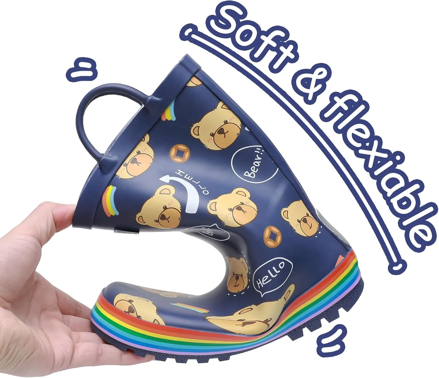 Toddler Rain Boots with Easy-On Handles, Waterproof Rubber Kids Rain Boots for Girls and Boys, in Fun Printed & Colors Unisex-Child Outdoor Rain Boots