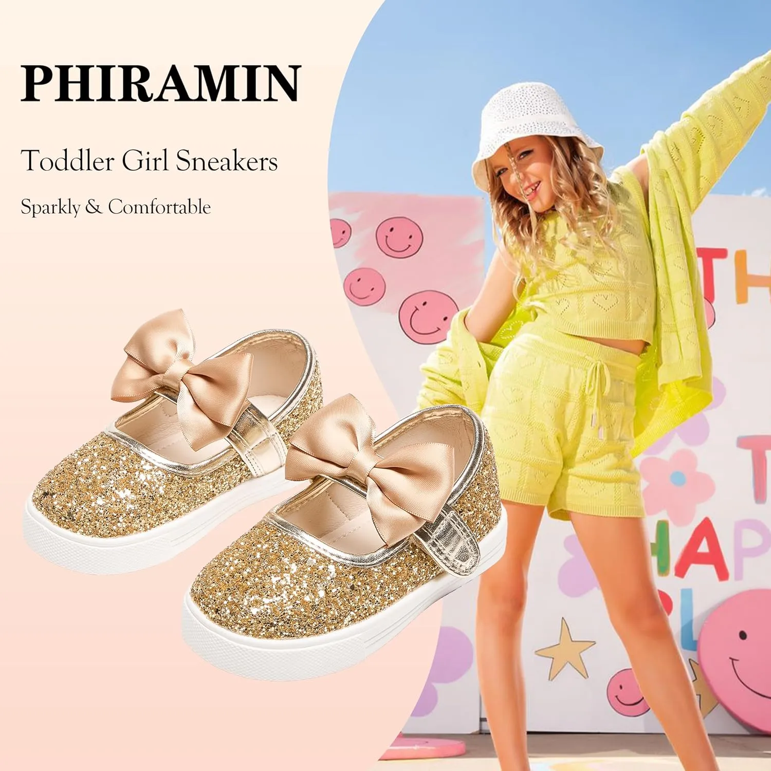 Toddler/Little Girls Sneakers-Slip On Glitter Sports Shoes for Running Walking