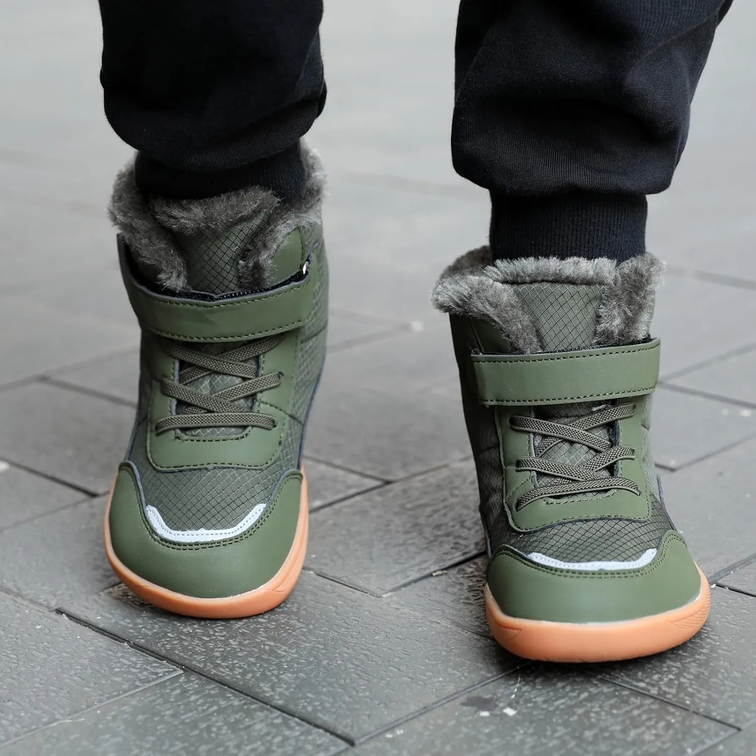 Toddler/Little/Big Kids Barefoot Shoes Girls Boys Winter Wide Toe Box Fur Lined Warm Anti-Slip Minimalist High Top Snow Boots