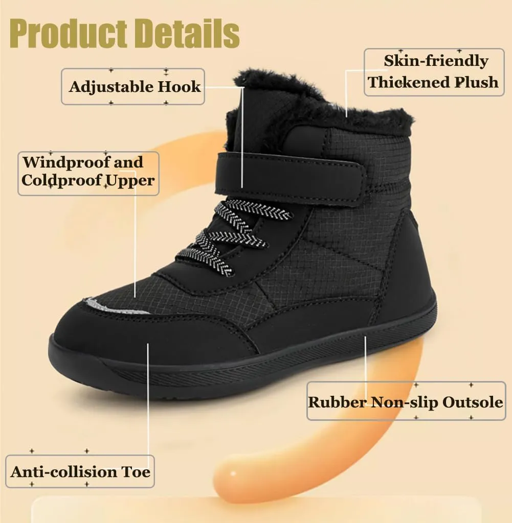Toddler/Little/Big Kids Barefoot Shoes Girls Boys Winter Wide Toe Box Fur Lined Warm Anti-Slip Minimalist High Top Snow Boots