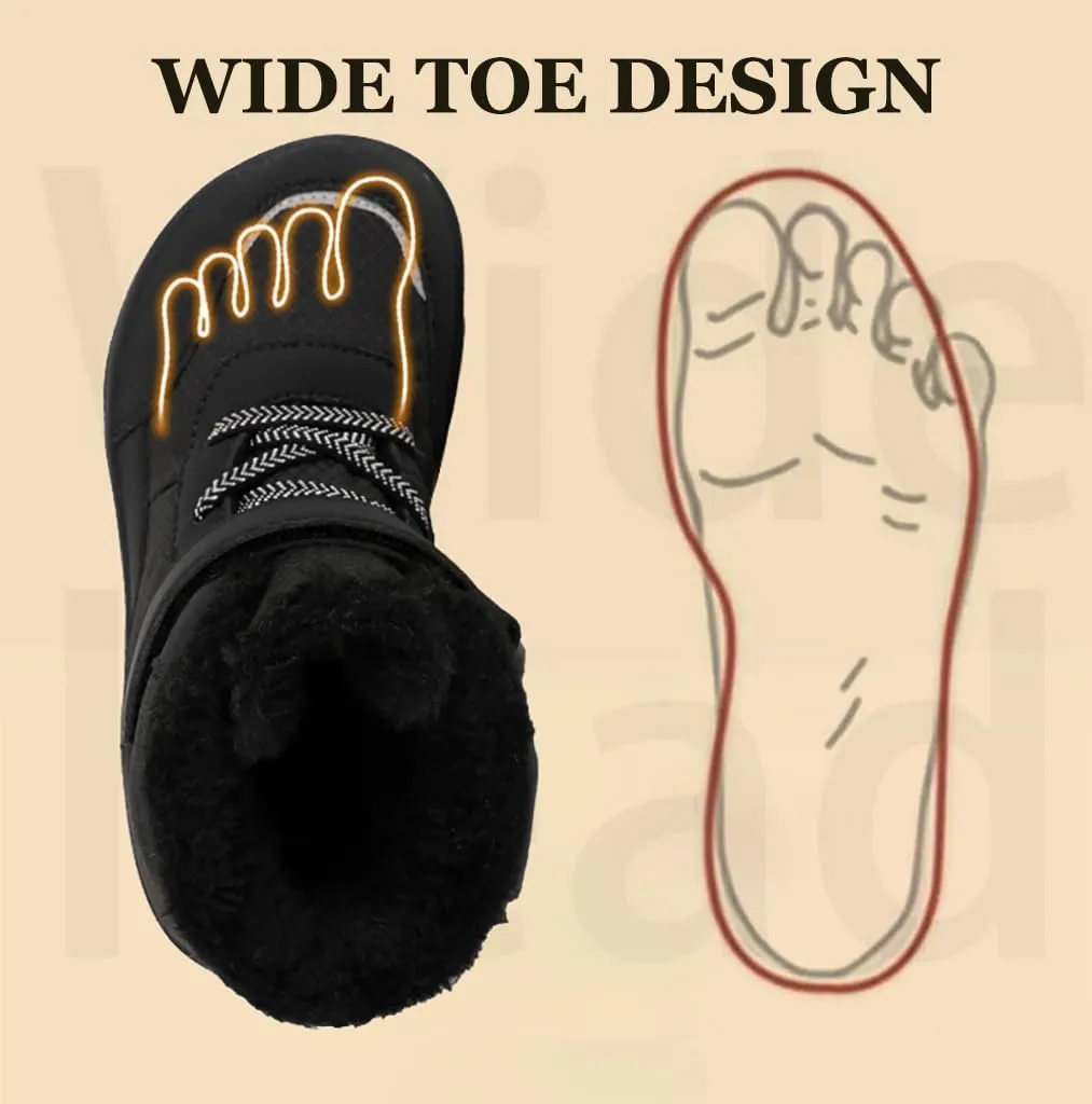 Toddler/Little/Big Kids Barefoot Shoes Girls Boys Winter Wide Toe Box Fur Lined Warm Anti-Slip Minimalist High Top Snow Boots