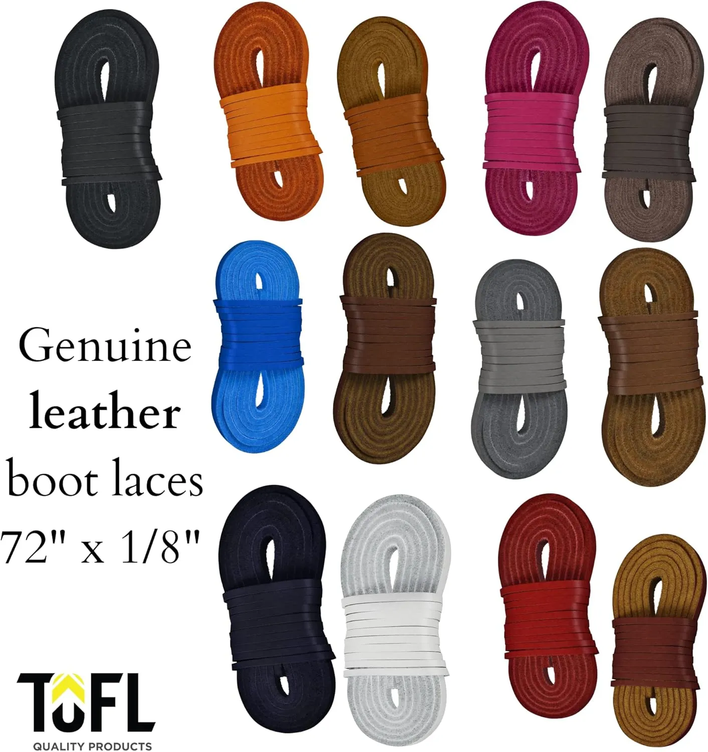 TOFL Leather Boot Laces|1/8 Inch Thick 72 Inches Long|2 Leather Strips [1 Pair]