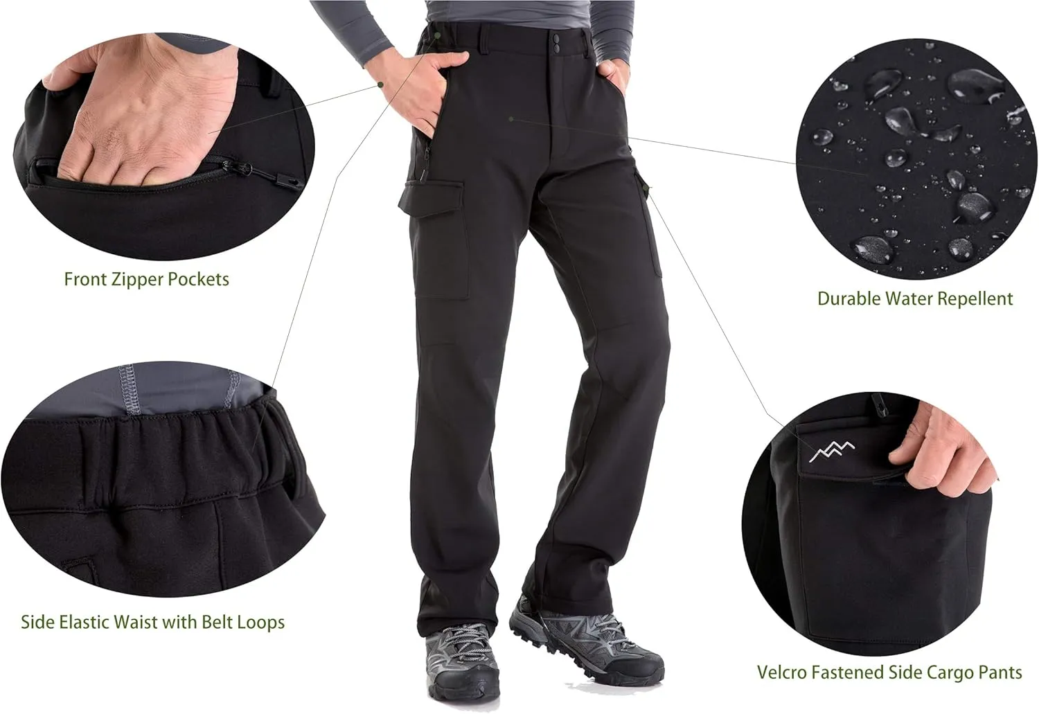 TRAILSIDE SUPPLY CO. Men's Fleece Lined Insulated Pants Softshell Pants,Water and Wind-Resistant