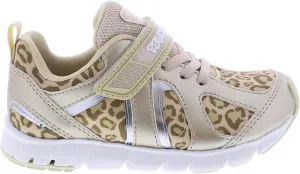 TSUKIHOSHI RAINBOW Kids Shoes - Strap-Closure Machine-Washable Kids Sneakers with Wide Toe Box and Slip-Resistant, Non-Marking Outsoles, Gold/Leopard - 3 Little Kid (4-8 Years)