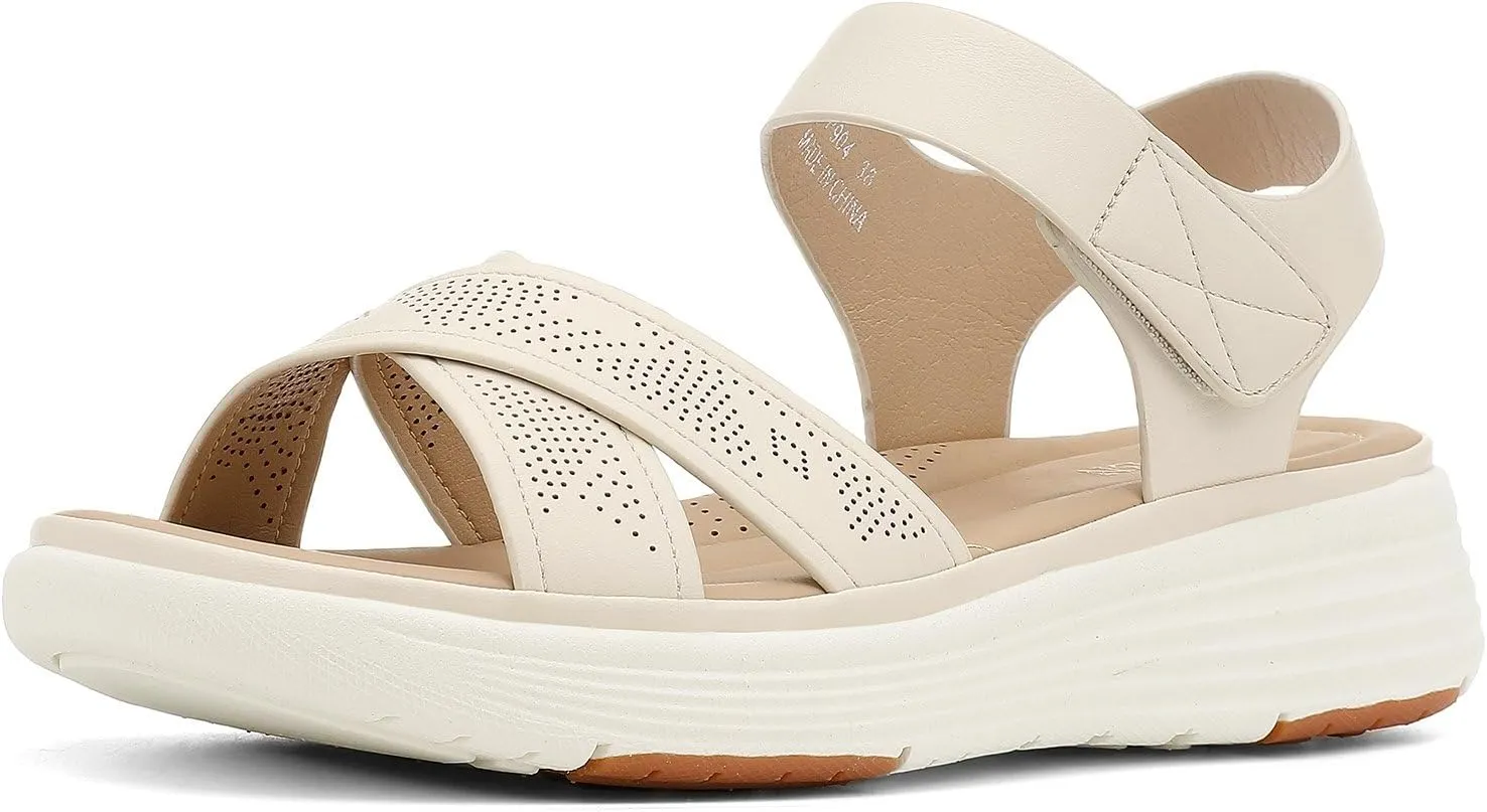 UBFEN Womens Platform Sandals Comfortable Lightweight Walking Ankle Strap Casual Low Wedge Sandals