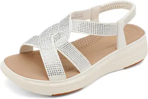 UBFEN Womens Platform Sandals Comfortable Lightweight Walking Ankle Strap Casual Low Wedge Sandals