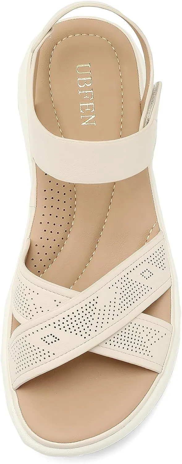 UBFEN Womens Platform Sandals Comfortable Lightweight Walking Ankle Strap Casual Low Wedge Sandals