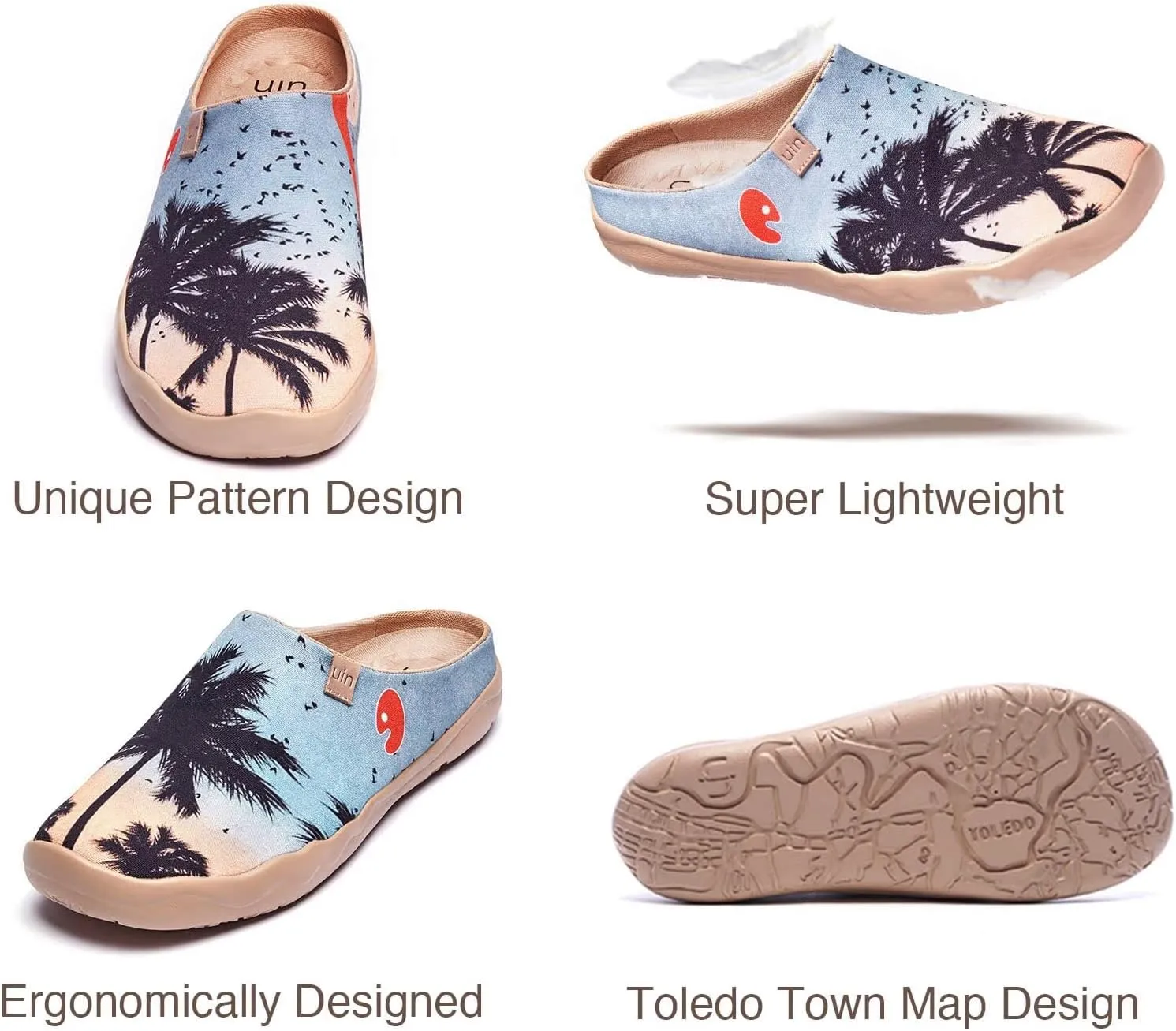 UIN Men's Painted Slipper Lightweight Comfort Mules Walking Casual Household Slip Ons Art Travel Shoes Malaga