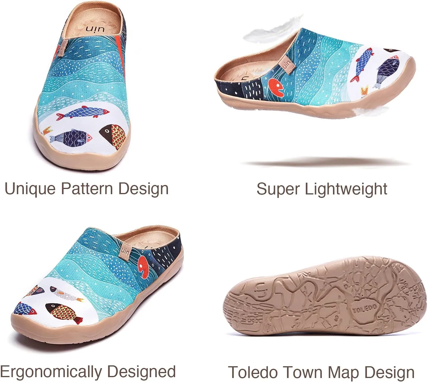 UIN Men's Painted Slipper Lightweight Comfort Mules Walking Casual Household Slip Ons Art Travel Shoes Malaga