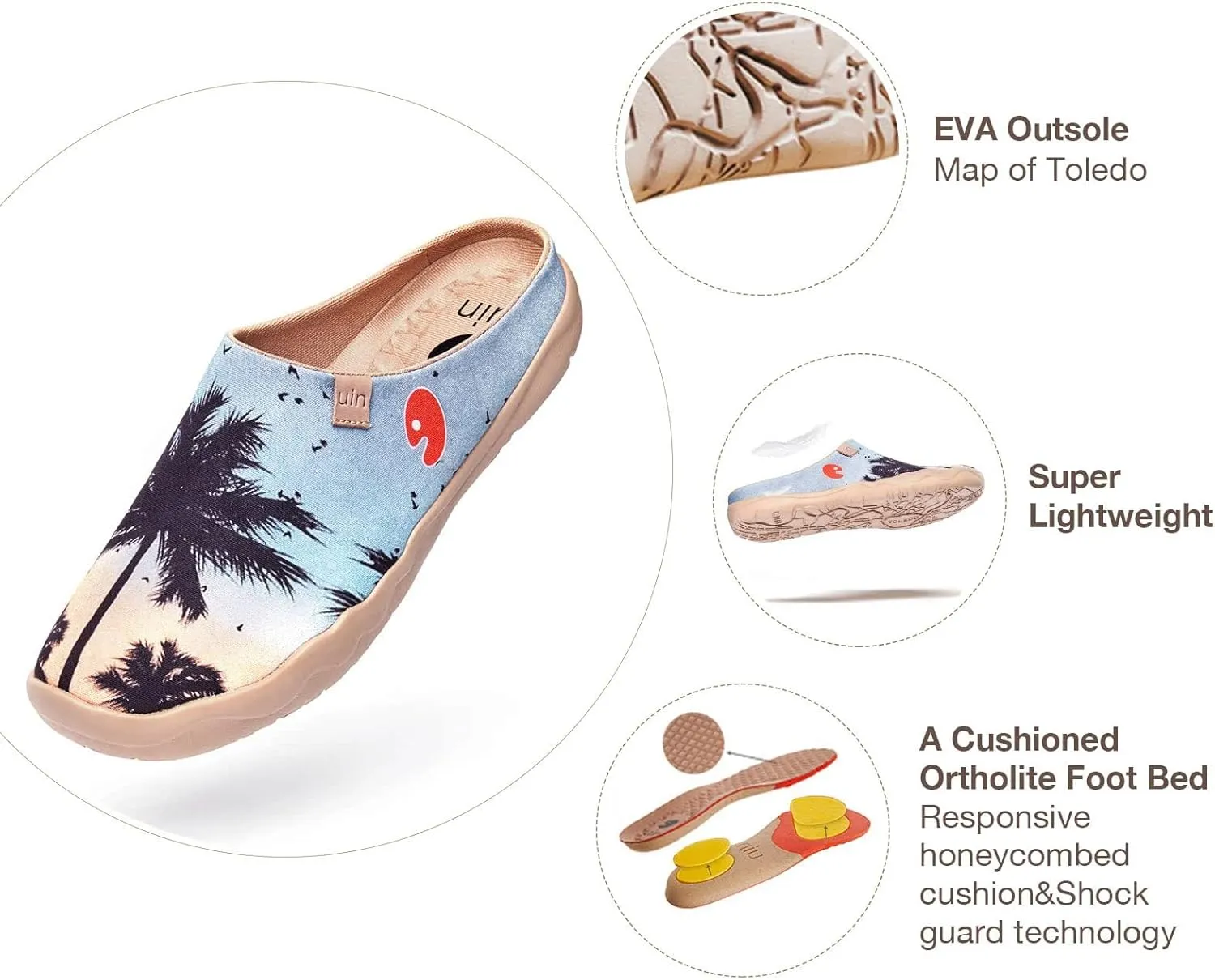 UIN Men's Painted Slipper Lightweight Comfort Mules Walking Casual Household Slip Ons Art Travel Shoes Malaga