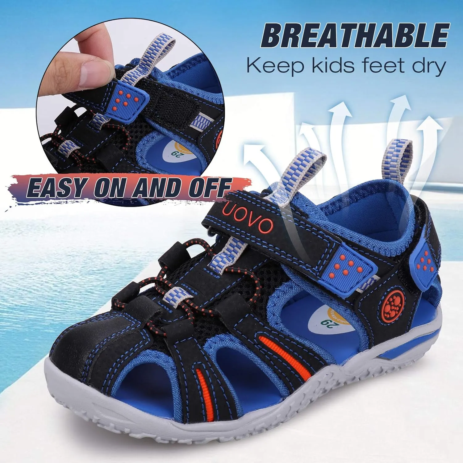 UOVO Boys Girls Sandals Summer Shoes Closed Toe Lightweight Outdoor Athletic Sports (Toddler/Little Kid/Big Kid)