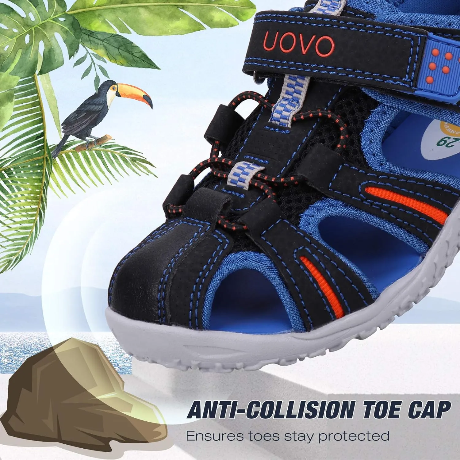 UOVO Boys Girls Sandals Summer Shoes Closed Toe Lightweight Outdoor Athletic Sports (Toddler/Little Kid/Big Kid)