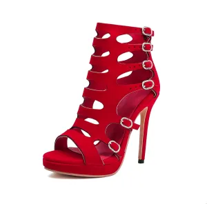 UP2STEP Embrace Bold Elegance with Strappy Gladiator Stiletto High Heels | Exquisite Cut Out and Open Toe Design Featuring Ankle Strap and Buckle | Effortless Back Zipper Closure