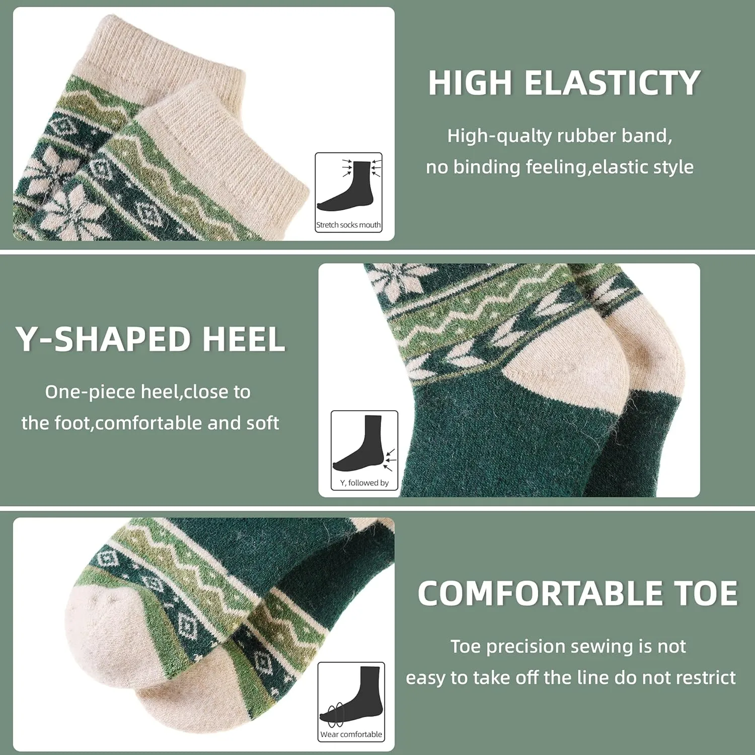 Velice Wool Socks for Women - Merino Wool Boot Hiking Thick Thermal Warm Winter Crew Cushion Cozy Work Socks - 5 Pairs
