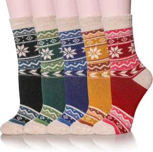 Velice Wool Socks for Women - Merino Wool Boot Hiking Thick Thermal Warm Winter Crew Cushion Cozy Work Socks - 5 Pairs