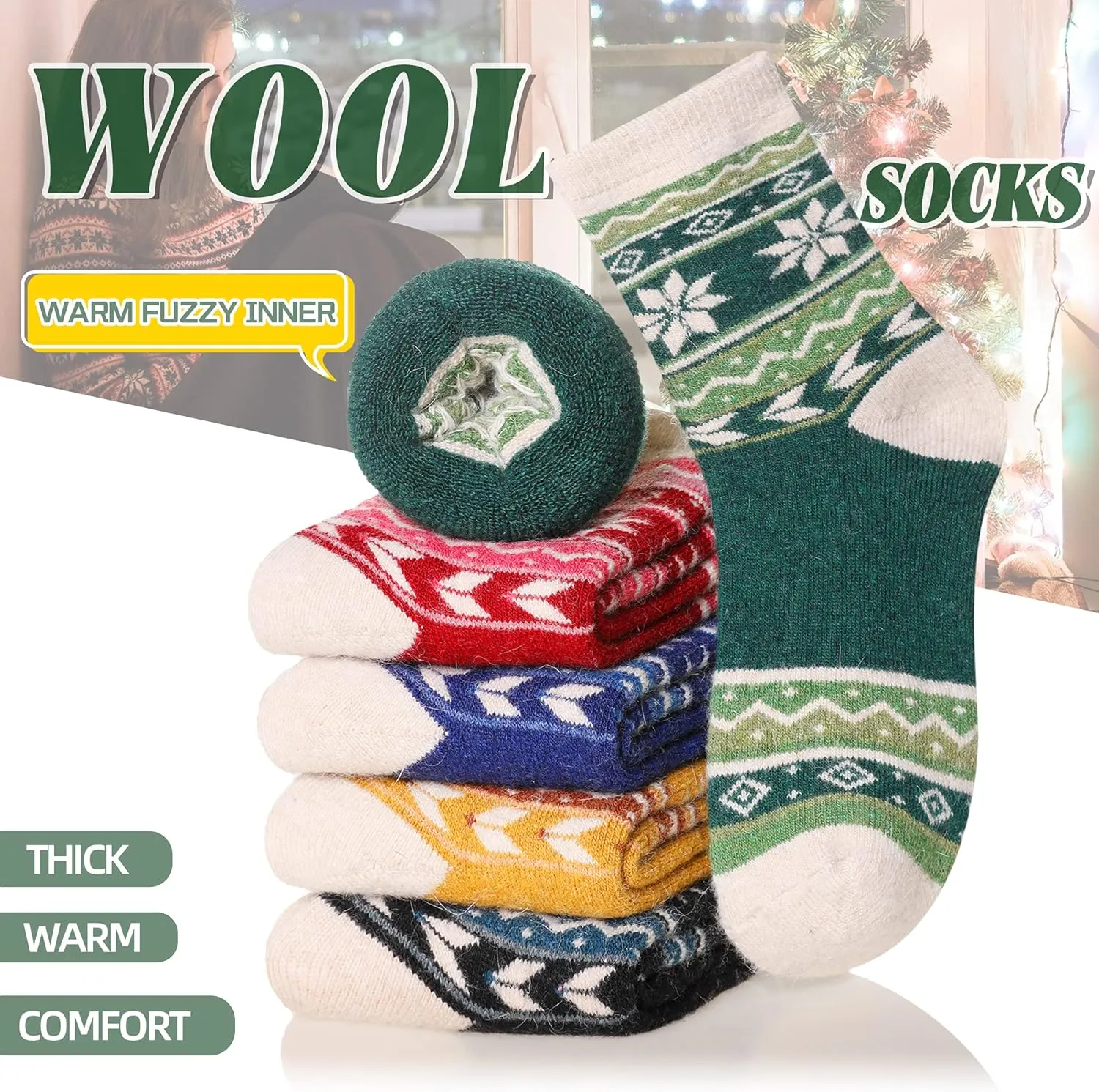 Velice Wool Socks for Women - Merino Wool Boot Hiking Thick Thermal Warm Winter Crew Cushion Cozy Work Socks - 5 Pairs