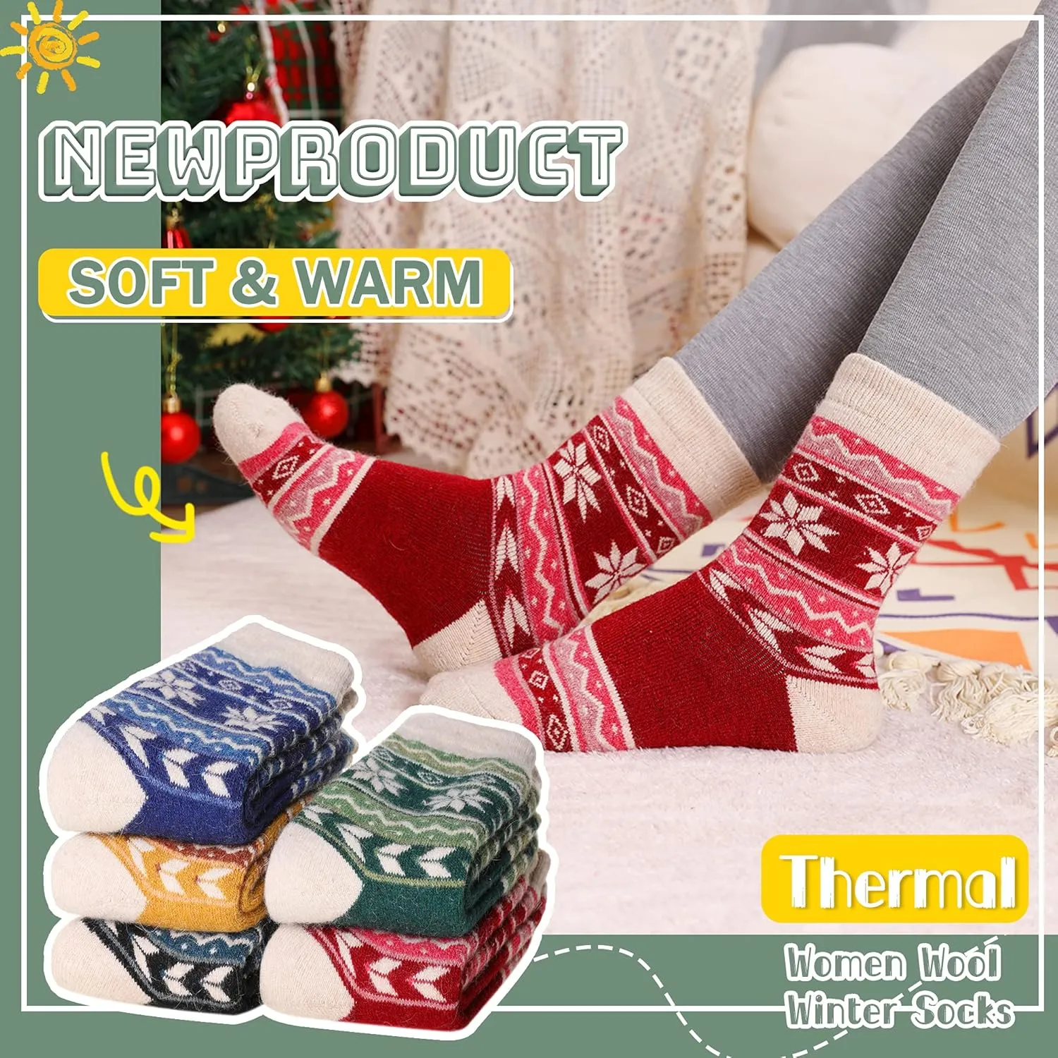 Velice Wool Socks for Women - Merino Wool Boot Hiking Thick Thermal Warm Winter Crew Cushion Cozy Work Socks - 5 Pairs