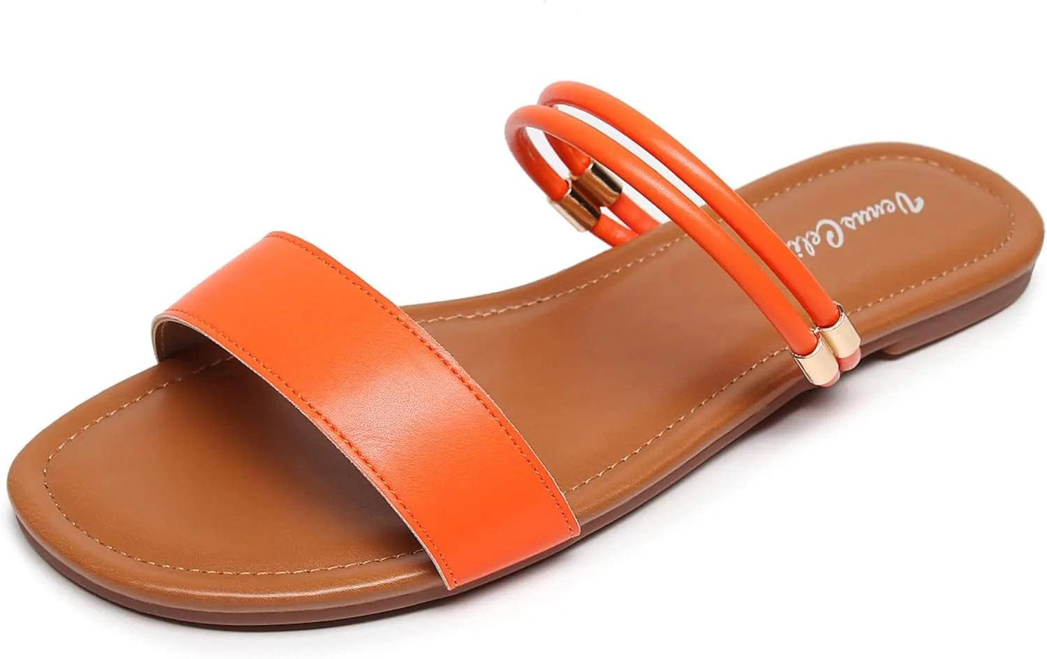 VenusCelia Women's Double Straps Wide Flat Sandal