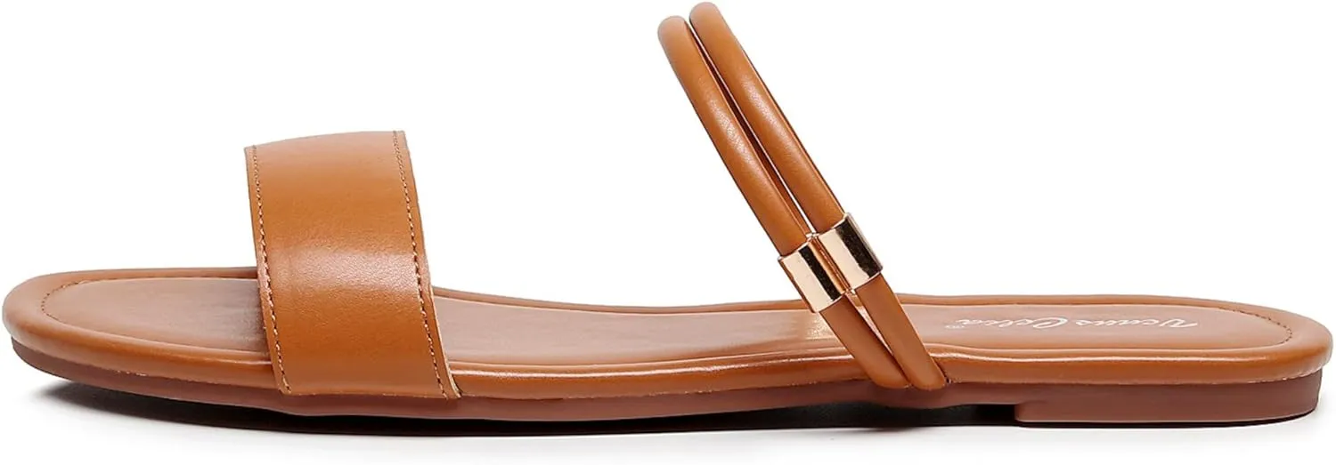 VenusCelia Women's Double Straps Wide Flat Sandal