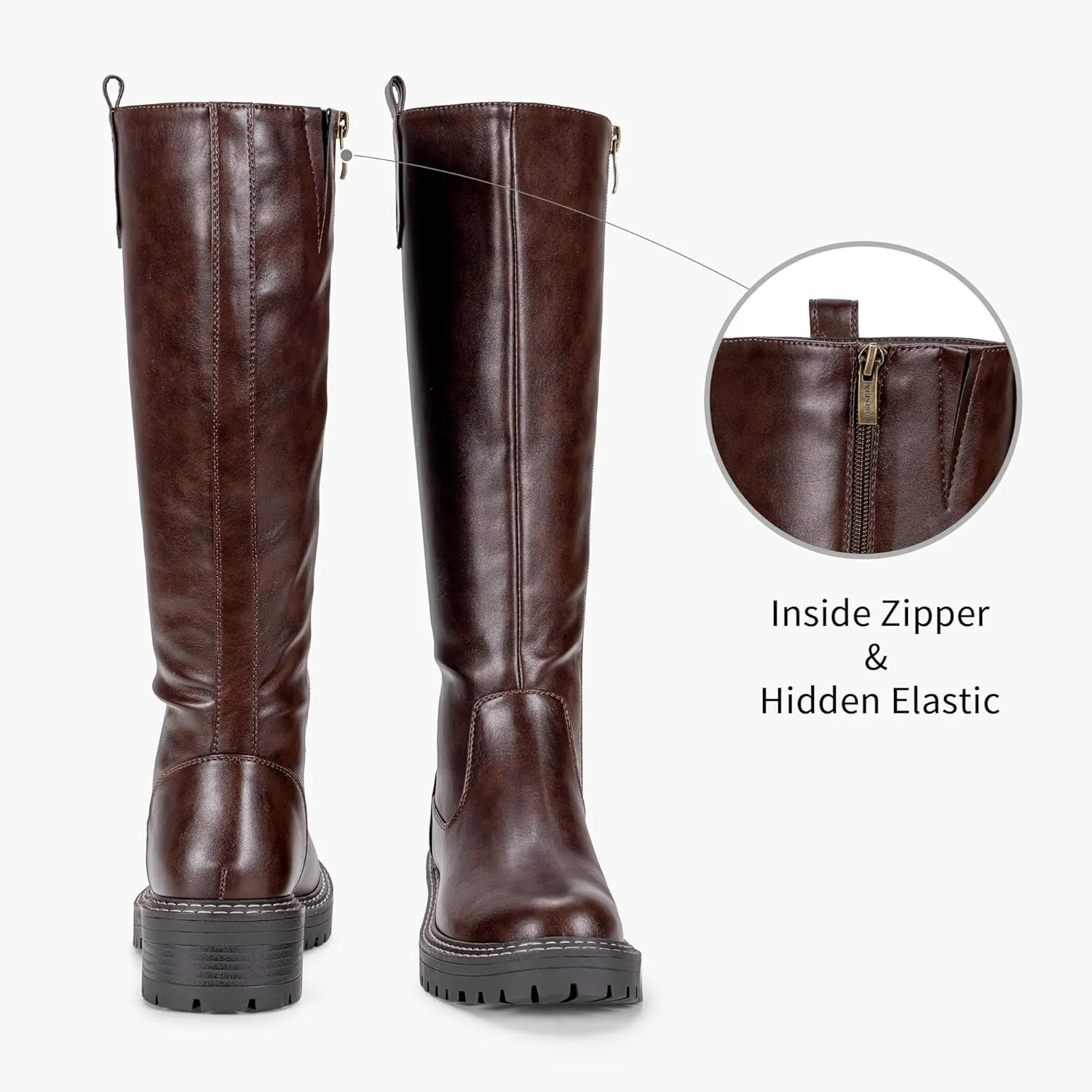 Vepose Women’s 9658 Knee High Boots Low Heel, Platform Tall Boots with Side Zipper for Ladies