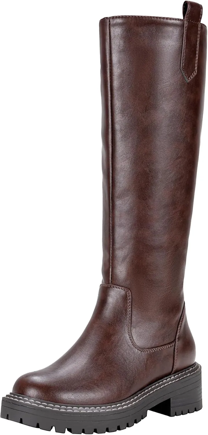 Vepose Women’s 9658 Knee High Boots Low Heel, Platform Tall Boots with Side Zipper for Ladies
