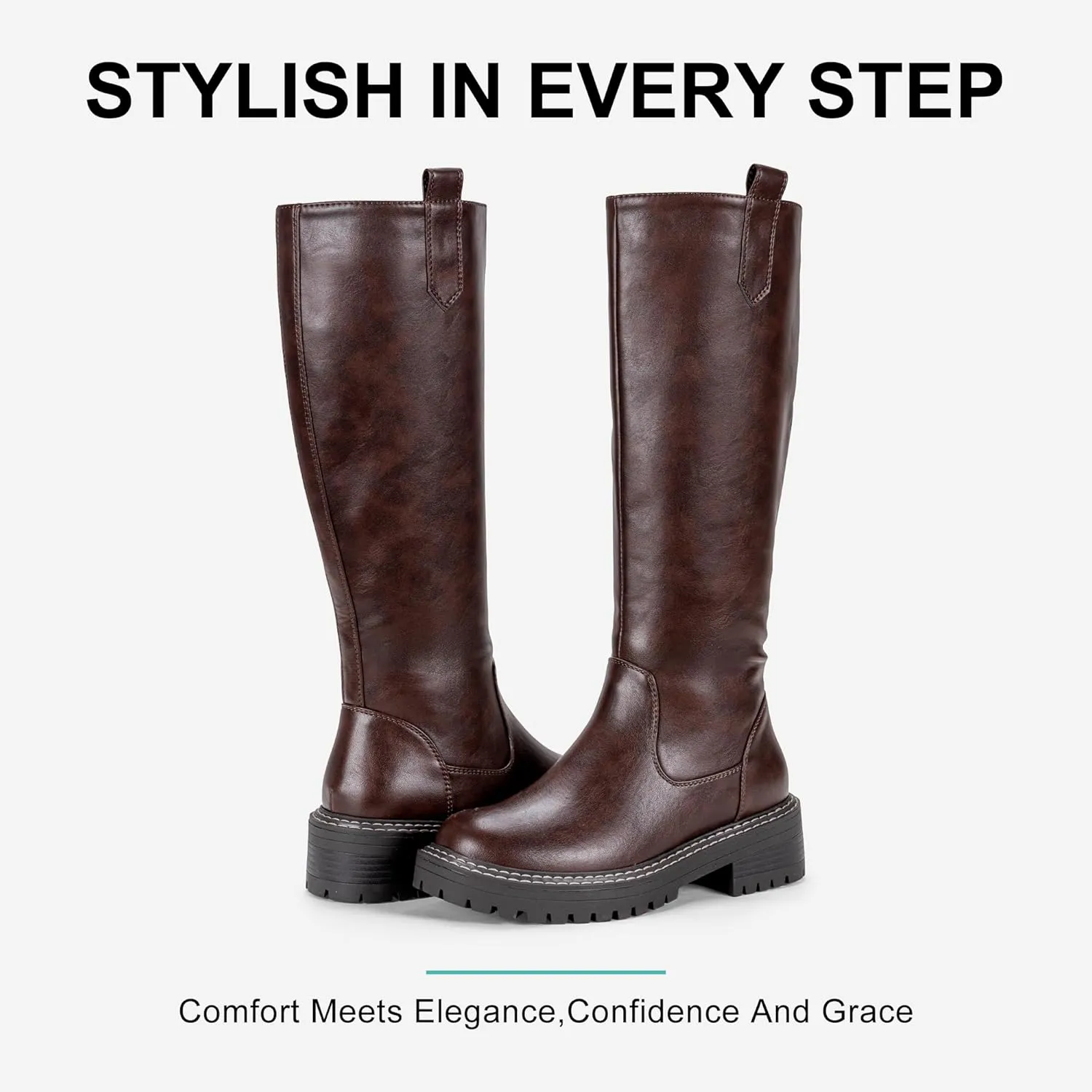 Vepose Women’s 9658 Knee High Boots Low Heel, Platform Tall Boots with Side Zipper for Ladies