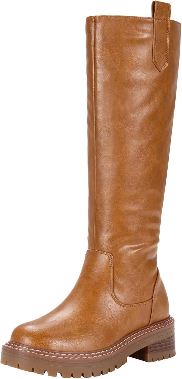 Vepose Women’s 9658 Knee High Boots Low Heel, Platform Tall Boots with Side Zipper for Ladies
