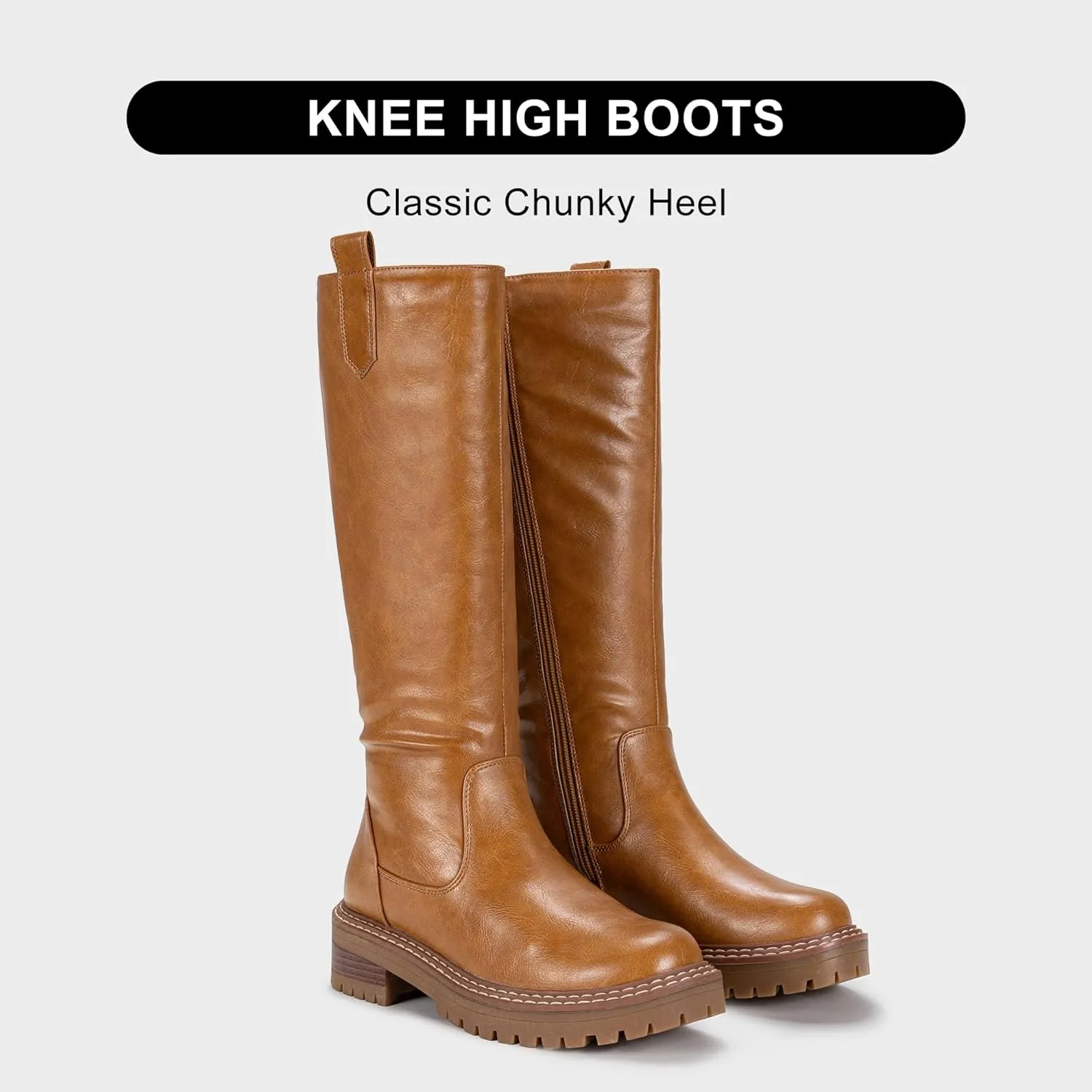 Vepose Women’s 9658 Knee High Boots Low Heel, Platform Tall Boots with Side Zipper for Ladies