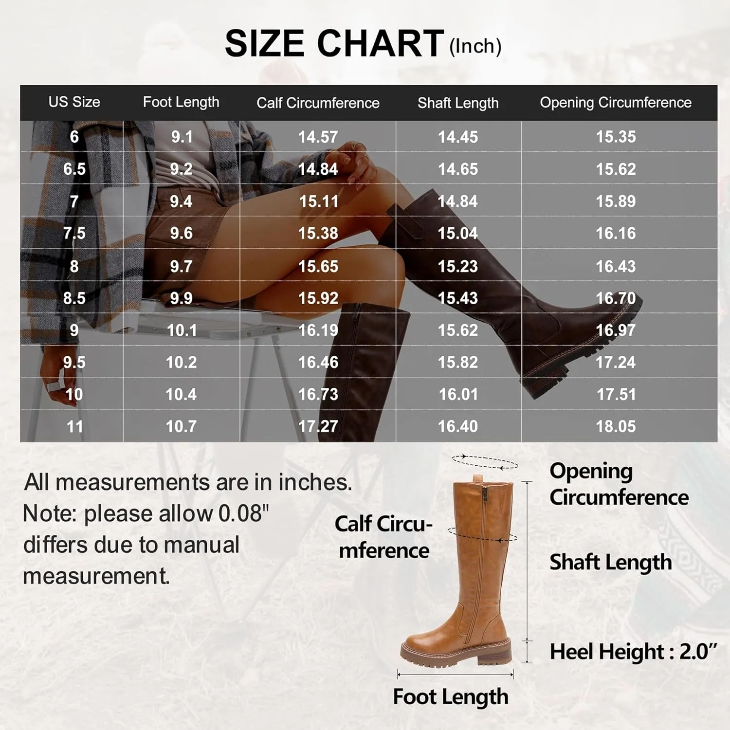 Vepose Women’s 9658 Knee High Boots Low Heel, Platform Tall Boots with Side Zipper for Ladies