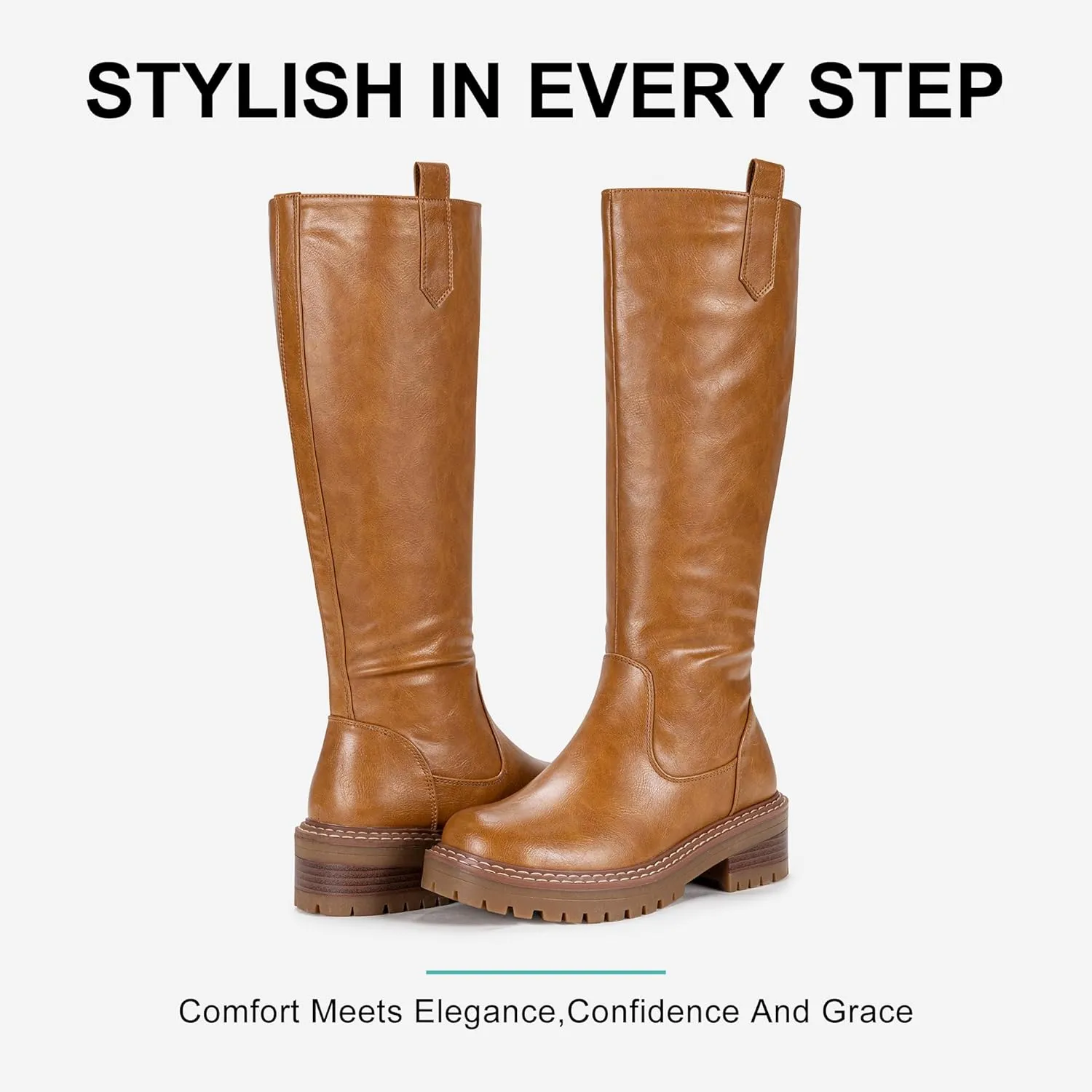 Vepose Women’s 9658 Knee High Boots Low Heel, Platform Tall Boots with Side Zipper for Ladies