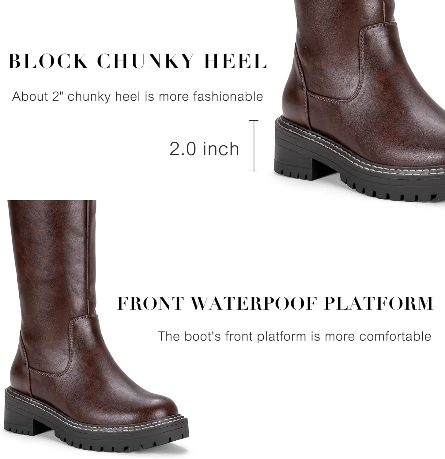 Vepose Women’s 9658 Knee High Boots Low Heel, Platform Tall Boots with Side Zipper for Ladies